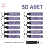 İşletmelere Özel Tanıtım Hediyesi, 50'li Set, Kişiselleştirilebilir Anahtarlık, Mor Menekşe & Siyah (Lila - Mor)