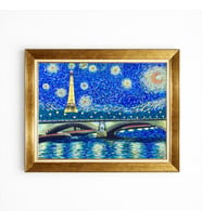 Tablore Gold Çerçeveli Yıldızlı Gece Eyfel Kulesi Tablosu Van Gogh Tarzı Paris Kanvas Tablo Duvar Dekoru