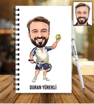 Kişiye Özel Tenisçi  Tasarımlı Karikatür Ahşap Defter Ve Kalem Seti 50