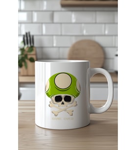 Kafatası ve Game Over Figürlü 330ml Baskılı Beyaz Seramik Kupa Bardak