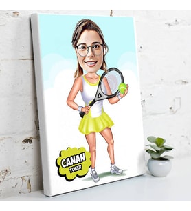 Tenisçi Kız Karikatürlü Kanvas Tablo