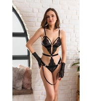 FANTEZİ DANTEL BADİ ELDİVEN TAKIM SİYAH (MGP6658)