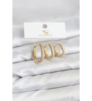 Pirinç Gold Renk Zirkon Taşlı Halka Model YSX Trio Küpe Seti - TJ-BKP11570