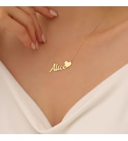 Kişiye Özel Kalp Detaylı Zarif İsim Kolye 925K Gümüş (Gold)