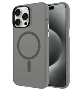 Apple iPhone 15 Pro Kılıf Magsafe Şarj Özellikli Buzlu Transparan C-Pro Sert Kapak (Koyu Gri)