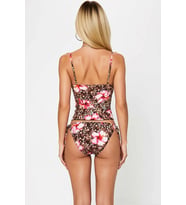 Kadın Tankini Bikini Takımı V Yaka İnce Askılı Kolsuz Çıkarılabilir Kaplı Bağlama Detaylı Hayvan