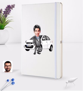BK Gift Kişiye Özel Plakalı Erkek Nissan Micra Karikatürlü Beyaz Termo Deri Defter 16x24cm Model 1