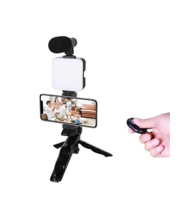 Telefon Tutucu Led Işıklı Kumandalı Mikrofon Telefon Vlog Video Kayıt