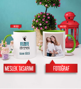 Felsefe Öğretmenine Hediye Felsefe Öğretmeni Kupa Bardak Yeşil Fotoğraflı