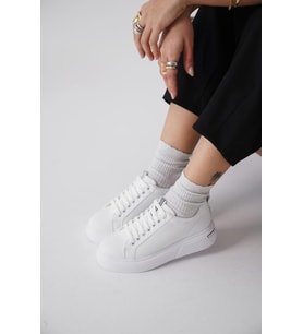 Günlük Kadın Sneaker  Kalın Taban & Şerit Detaylı (Beyaz)