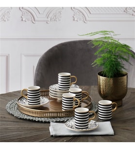 GÜRAL PORSELEN Camelia 12 Parça 6 Kişilik Bone Türk Kahvesi Fincan Takımı - 5554