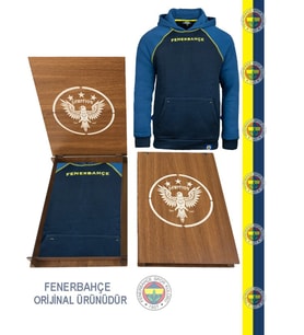 Fenerbahçe Orijinal Lacivert Kapüşonlu Sweat Hediyelik Ahşap Kutulu