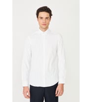 Beyaz Mavi Çizgili Uzun Kollu Gömlek Slim Fit
