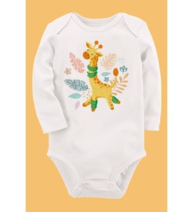 Organik Baskılı Pamuklu Unisex Bebek Body UZUNE229