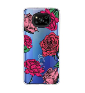 Poco X3 NFC Uyumlu Gül Desenli Şeffaf Telefon Kılıfı