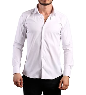 Beyaz Ekstra Dar Kesim Likralı Esnek Micro Kumaş Kol Düğmeli Slim Fit Erkek Gömlek - 195-1