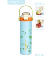 600 ML Tek Kapak Çift Kullanım Pipetli Rahat İçim Kulplu Paslanmaz Çelik Termos ff1111-600ML