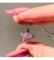 Aşk Gezegeni Kolye Pembe Kalp Taşlı (Altın-Gümüş)