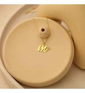 Mini Kalp Detaylı Harf Kolye 925K Gümüş (Gold)
