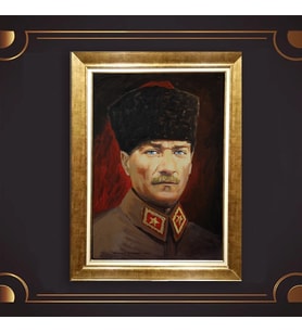 Özel Seri Paspartulu Çerçeveli Atatürk Tablo l59 (Gold)