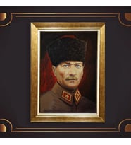 Özel Seri Paspartulu Çerçeveli Atatürk Tablo l59 (Gold)