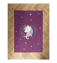MEKTA HOME BEBEK VE ÇOCUK ODASI Renkli Unicorn Desenli Mor Halı