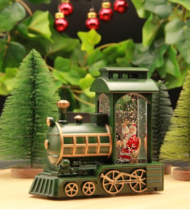 Yılbaşı Kar Küresi Noel Işıklı Dekoratif Noel Baba Treni Merry Christmas Yeşil  PİL HEDİYELİ!