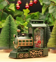 Yılbaşı Kar Küresi Noel Işıklı Dekoratif Noel Baba Treni Merry Christmas Yeşil  PİL HEDİYELİ!