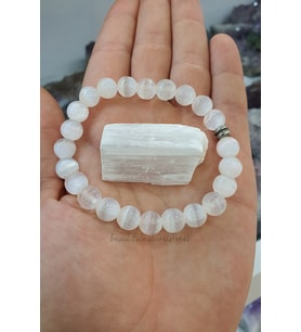 Selenit Doğal Taş Bileklik 8mm Çok Kaliteli ( % 100 Gerçek ) ( Aurayı Temizleme ) ( Taş Hediyeli )