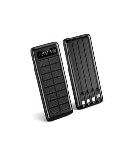 10.000 mAh Güneş Enerjli Solar Powerbank Led Fenerli 2xUSB, Lcd, USB, Mikro, Lightning, Type-C (Siyah)