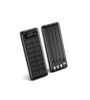 10.000 mAh Güneş Enerjli Solar Powerbank Led Fenerli 2xUSB, Lcd, USB, Mikro, Lightning, Type-C (Siyah)