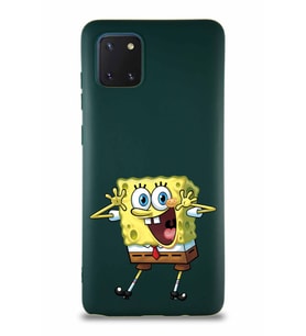 Samsung Galaxy A81 Soft Premier Kapak Sünger Bob Tasarımlı Silikon Kılıf - Yeşil (Şeffaf)