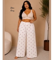 Intive Curvy Müslin Kumaş Nefes Alan Büyük Beden Kiraz Desenli Pamuklu Yazlık Pantolon (XL-3XL)