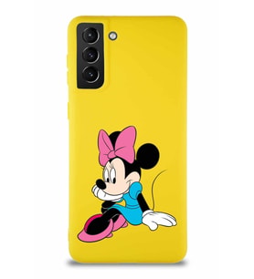 Samsung Galaxy S21 Plus Soft Premier Kapak Minnie Mouse-E Tasarımlı Silikon Kılıf - Sarı (Şeffaf)