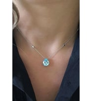 Sky Diamond Blue Aquamarin Taşlı zinciri Zirkon Taş Detaylı 925ayar Gümüş Üzerine Altın Kaplama Damla Kolye