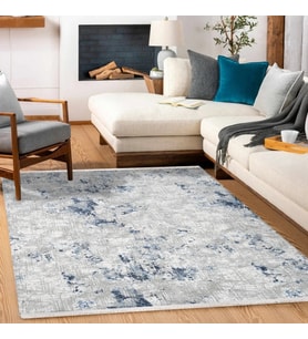 Makine Kaymaz Yıkanabilir Mavi Modern Triko Salon Halısı Mutfak Halısı Koridor Halısı Yolluk 7604A