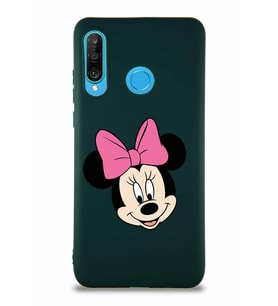 Huawei P30 Lite Soft Premier Kapak Minnie Mouse-C Tasarımlı Silikon Kılıf - Yeşil (Şeffaf)