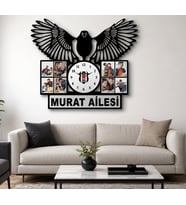45x40 cm Beşiktaş Temalı Kişiye Özel Duvar Saati 3MM