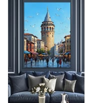 Galata Kulesi Şehir Manzarası Dekoratif Kanvas - Mdf Ahşap Tablo
