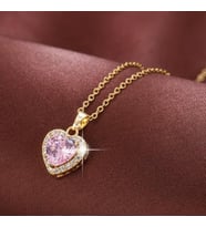Gold Kalpli Pembe Zirkon Taşlı Ciddi İlişki Kolyesi