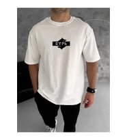 Unisex Bisiklet Yaka Baskılı Double Oversize T-Shirt - Beyaz