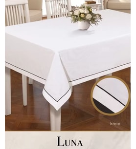 Keten Masa Örtüsü Tablecloth 160x260 cm Yemek Masası Örtüsü Luna Model Krem