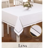 Keten Masa Örtüsü Tablecloth 160x260 cm Yemek Masası Örtüsü Luna Model Krem