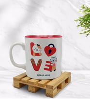 BK Gift Kişiye Özel Love Tasarımlı İçi Kırmızı Renkli Kupa Bardak Model 1