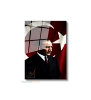 Dikey Cam Tablo Salon Duvar Tablosu Dikey Cam Ataturk Ve Bahrak Yeni Ev Hediyesi Ofis Tablosu