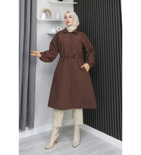 Gizli Patlı Trençkot Mürdüm 4430
