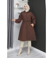 Gizli Patlı Trençkot Mürdüm 4430