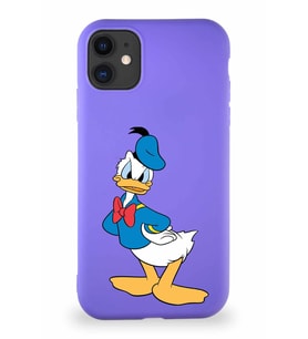 Apple iPhone 11 Soft Premier Kapak Donald Duck-D Tasarımlı Silikon Kılıf - Mor (Şeffaf)