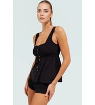 Yazlık Pamuklu Reglan Kollu Bluz Şort Takım Plaj Modası Rahat Ve Şık (Siyah)
