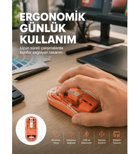 Şeffaf Kablosuz Mouse Bluetooth Bağlantılı Sessiz Tıklama Yeni Nesil